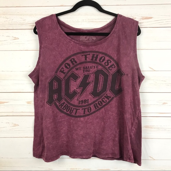 AC/DC Tops - AC/DC Rock Band Graphic Acid Wash Tank Top Sz L
